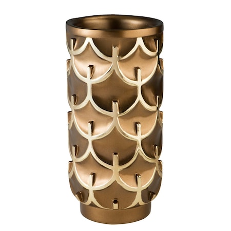 Homeroots 14" Polyresin Gold Geometric Cylinder Table Vase 468952