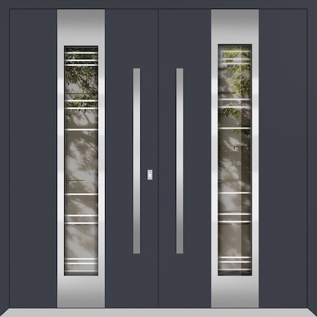 Vdomdoors Metal Double Doors Deux 5755 Gray Graphite Clear Glass Entry Modern Painted (W72xH96) Left hand Out DEUX5755DEXD-GRE-W72xH96-LH-O
