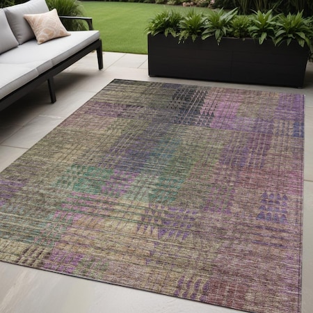 Homeroots 5' X 8' Plum Olive Green And Lavender Abstract Washable Indoor Outdoor Area Rug 588433