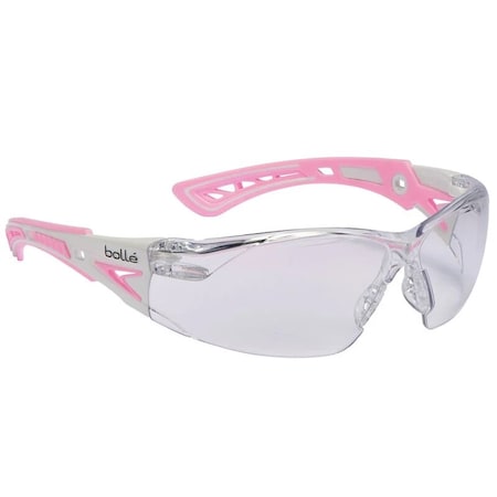 Bolle Safety Rush+ Small, Safety Glasses, Anti-Fog, Anti-Static & Anti-Scratch, Clear Lens, Pink/White Frame 40254