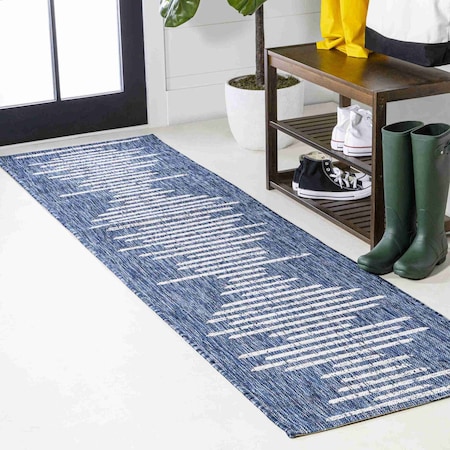 Jonathan Y Zolak Berber Stripe Geometric Blue/Ivory 2 ft. x 8 ft. Indoor/Outdoor Runner Rug SMB124C-28