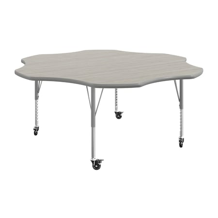 Flash Furniture Commercial Adjustable Height Flower Activity Table with Locking Casters-LT Gray XU-A60-FLR-LTGRY-T-P-CAS-GG