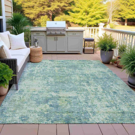 Homeroots 3' X 5' Teal Blue And Beige Abstract Washable Indoor Outdoor Area Rug 630543