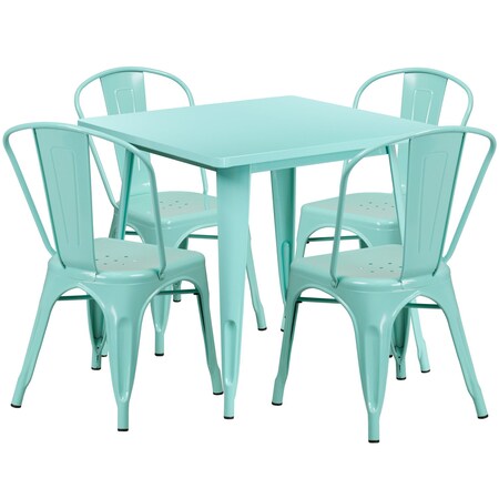 Flash Furniture Square 31.5" W, 31.5" L, 29.5" H, Metal, Green ET-CT002-4-30-MINT-GG