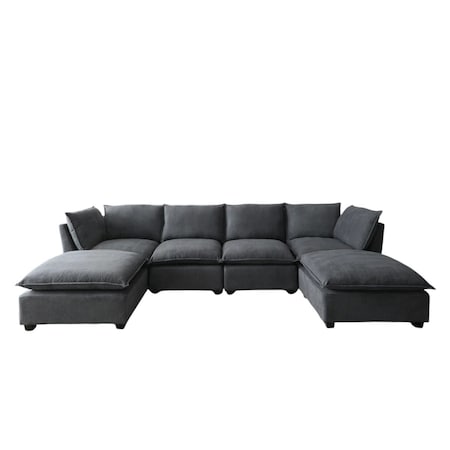 Homeroots 66" Dark Gray Fabric Modular Sleeper Sofa With Ottoman 568275