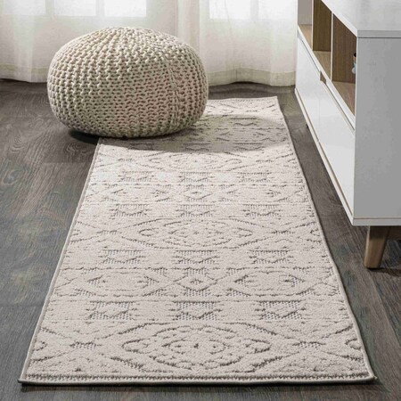 Jonathan Y Citta High-Low Pile Mediterranean Tile Beige 2 ft. x 10 ft. Indoor/Outdoor Runner Rug SBH102A-210