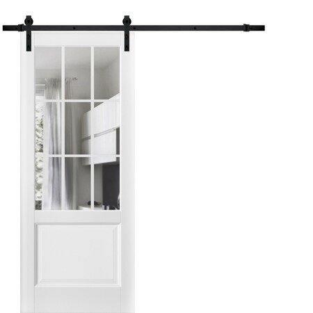 Sartodoors Sturdy Barn Door, Felicia 3599 White Silk with Clear Glass, 6.6FT Rail Hangers Heavy Hardware Set FELICIA3599BD-B-WS-3284