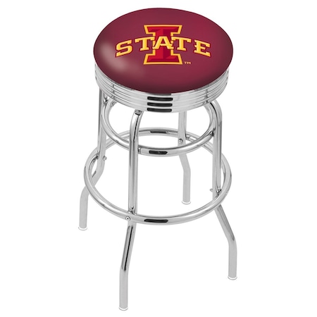 Holland Bar Stool Co 25" Chrome 2-Ring Iowa State Swivel Bar Stool, Accent Ring L7C3C25IowaSt