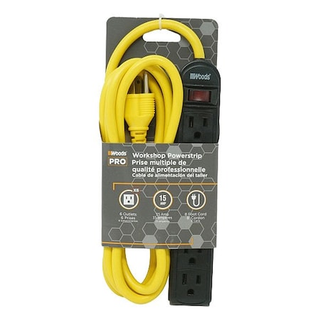 Yellow Jacket Power Strip, Black, 1-3/8 in, 6 Outlets 4666
