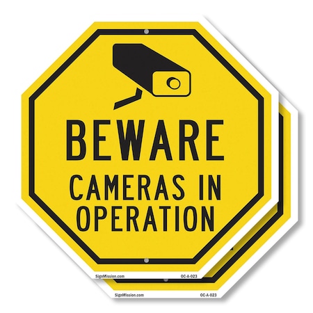 Signmission Beware Cameras in Operation, 10 inch X 10 inch, Aluminum Metal Signs, 2PK OC-A-2PACK-10-23