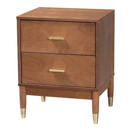 Baxton Studio Mandolin Mid-Century Ash Walnut Wood 2-Drawer Nightstand 258-14051-ZORO