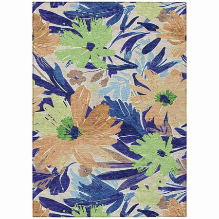 Homeroots 10' X 14' Navy Blue And Beige Floral Washable Indoor Outdoor Area Rug 610991