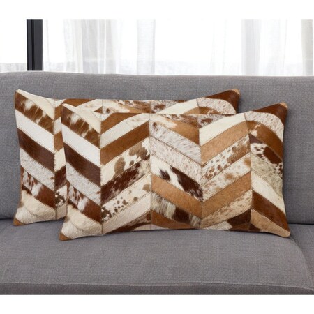 Homeroots Set of Two 12" X 20" Brown and Natural Chevron Cowhide Lumbar Throw Pillows, 2PK 544582