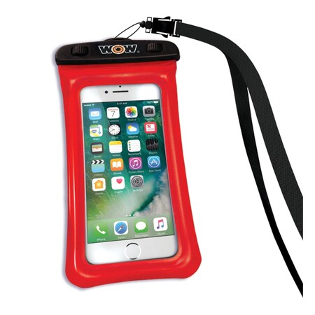 Wow Sports WATERPROOF POUCH 4 Inch x 8 Inch Red Use To Hold Smart Phone With Lanyard 18-5000R
