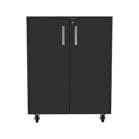 Homeroots 35in Black Wood Rolling Storage Cabinet With Two Doors 479950