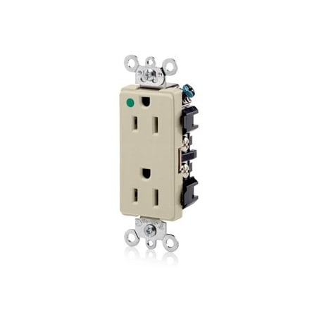 Leviton Hospital Grade Decora Receptacle, 15 Amp, 125 Volt 16262-HGI