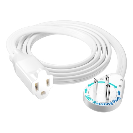 Maximm 6ft 14AWG 360 degrees Flat Plug Heavy Duty Extension Cord, Low Profile UL, White ADW-S360-31F06-14W0