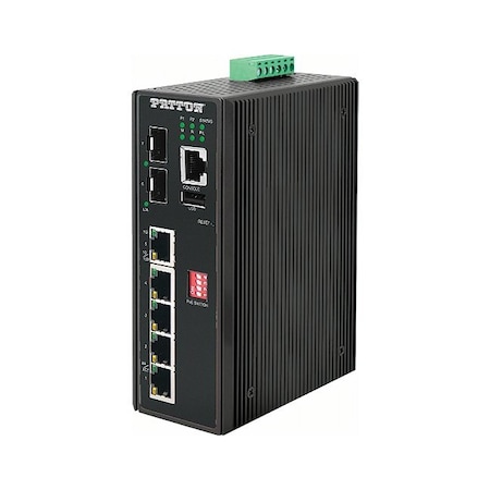 Patton Managed Industrial PoE+ Ethernet Switch; 1 x 10/100/1000; 4 x PoE B FP2005E/2SFP/4BT/24DC