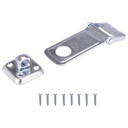 Prosource Safety Hasp, 3-1/2 in L, 3-1/2 in W, Steel, Zinc, 3/8 in Dia Shackle, Swivel Staple BH-706ZP3L-PS