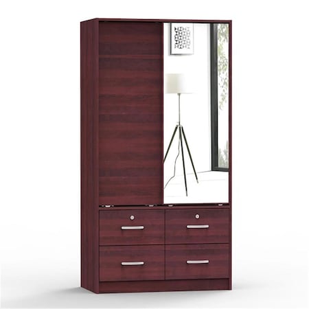 Better Home Sarah Double Sliding Door Armoire with Mirror, Mahogany W44-M-MAH