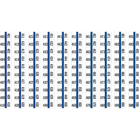 Tabbies 1/2" NUMERICAL EXHIBIT INDEX TABS, BLUE COLOR EDGE, '#401 - 500', 100 TABS/PACK, 5 PACKS/BOX, 5PK 57004