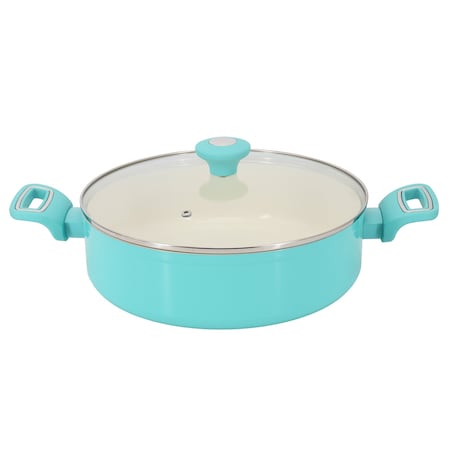 Martha Stewart Everyday Rexford 5 Quart Ceramic Nonstick Aluminum Everyday Pan with Lid in Teal 141018.02