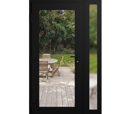 Vdomdoors Front Exterior Prehung Metal-Plastic Door Clear Glass / MANUX 8666 Matte Black / Office Commercial MANUX8666EXD-BLK-W36+16xH80-RH-I