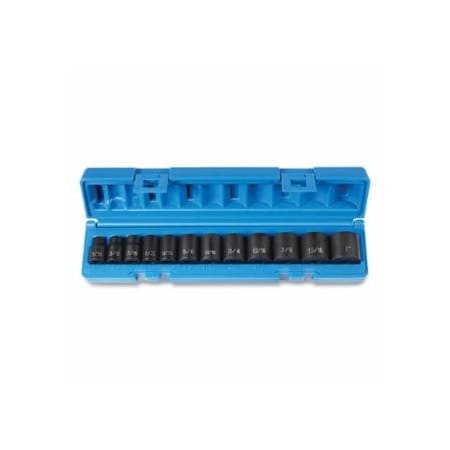 Grey Pneumatic Impact Socket Set, 3/8 in Dr, SAE, 12-point, 5/16 in to 1 in, 12-Pc STD Length 914-1202