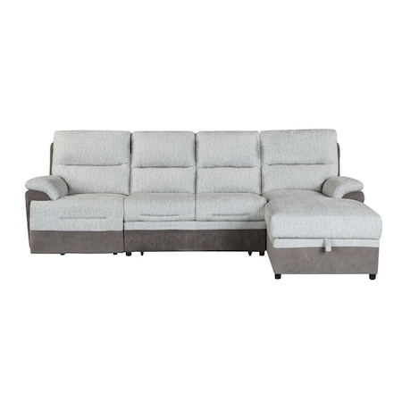 Homeroots Beige And Brown Fabric Sleeper L Shaped Three Piece Sofa and Storage Chaise Sectional 564422
