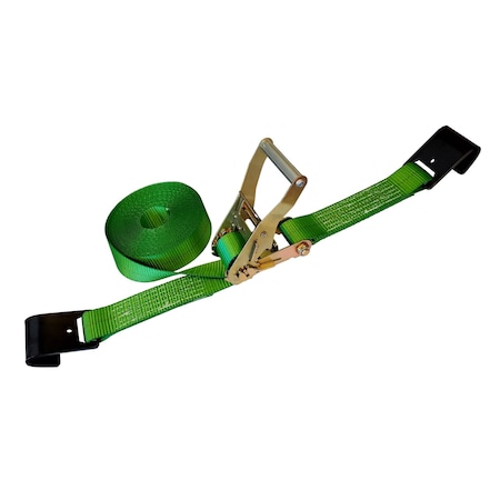 Tie 4 Safe 2'' x 60' Ratchet Tie Downs w/ Flat Hook WLL: 3,333 lbs. Green RT04C-560-M11N-GR-C-1
