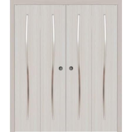 Sartodoors Sliding Closet Double Bi-fold Doors 96 x 96 inches, BASIC 3002 Ash Franko, Sturdy Tracks Moldings BASIC3002DBF-YAFR-96x96 (4* 24x96)