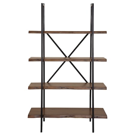 Homeroots 79" Black And Brown Metal and Solid Wood Four Tier Step Bookcase 475906