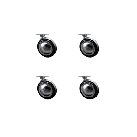 Service Caster 3 Inch Bright Chrome Soft Tread Ball Caster - Top Plate - SCC, 4PK SCC-TP01S30-DCR-BC-4