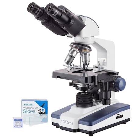 Amscope B120 Binocular Compound Microscope 40X-2500X w/LED, Siedentopf Head, 50 Blank Slides and 5MP Digital B120C-50P100S-E5