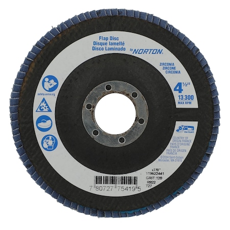 Zoro Select Fiber Disc, 4 1/2 in Dia, 7/8in Arbor 78072775419