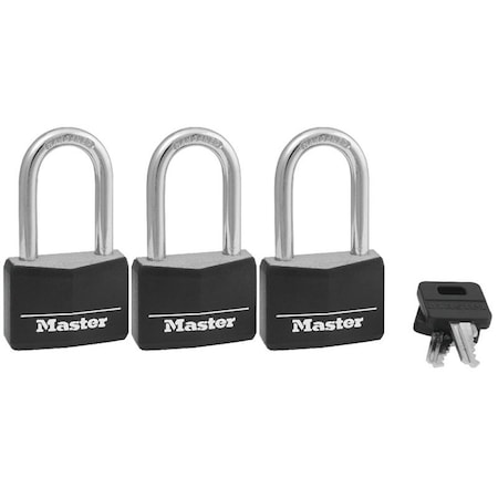 Master Lock Padlock, Keyed Alike Key, Large Shackle, 1/4 in Dia Shackle, 1-1/2 in H Shackle, Steel Shackle 141TRILF