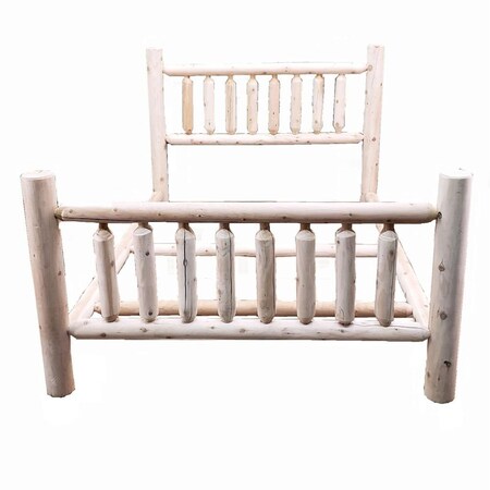 Homeroots Natural Dark Brown Finish Low Post Cedar Log Queen Bed 370307