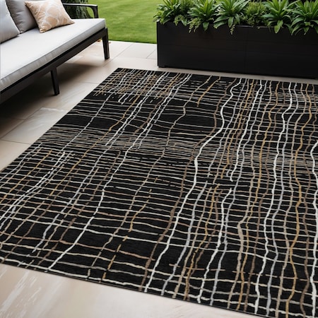 Homeroots 5' X 8' Black Ivory And Brown Striped Washable Indoor Outdoor Area Rug 597374