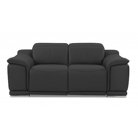 Homeroots 72in Gray And Silver Italian Leather Power Reclining Loveseat 477569