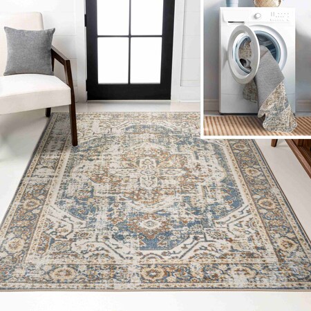 Jonathan Y Keesha Bold Distressed Medallion Low-Pile Machine-Washable Blue/Cream 4 ft. x 6 ft. Area Rug WSH316A-4