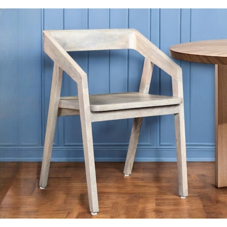 Homeroots White Solid Wood Open Back Dining Arm Chair 522065