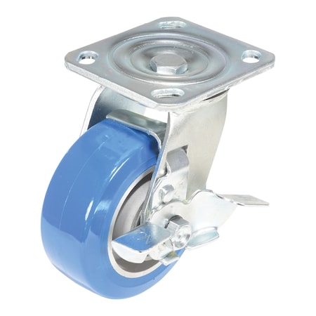 Vestil Polyurethane Precision Ball Bearing Swivel With Brake Caster 5 In. x 2 In. 617 lb Blue/Gray CST-PB-5X2PUA-SWB