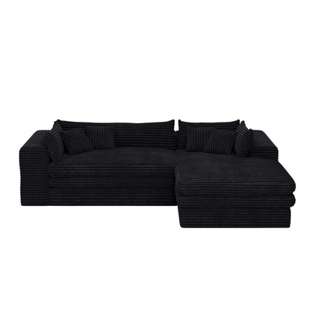 Homeroots 121" Black Corduroy Compression Foam Sofa 719553