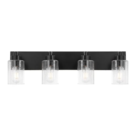 Jonathan Y Irving 27.75" 4-Light Seeded Glass/Iron Modern Contemporary LED Vanity Light, Black JYL7558B