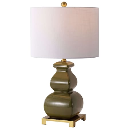 Jonathan Y Vienna 25.5 in. Transitional Ceramic and Metal Gourd LED Table Lamp, Olive Green/Brass Gold JYL3049C