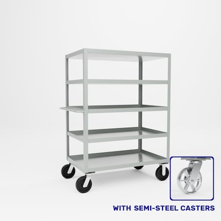 Pucel Five Shelf Extra Heavy Duty Stock Cart, 30 in W x 68 in H x 48 in D, Red H-3048-S