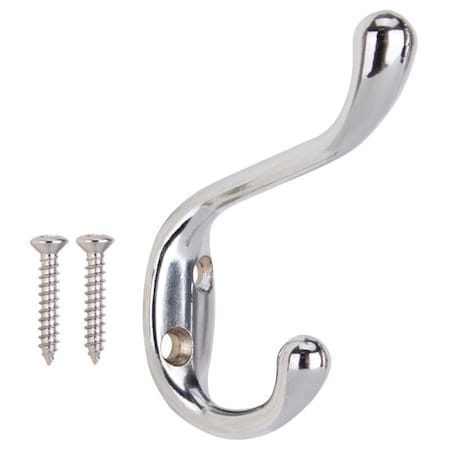 Prosource Coat and Hat Hook, 22 lb, 2-Hook, 1-1/64 in Opening, Zinc, Chrome H6271007CH-PS