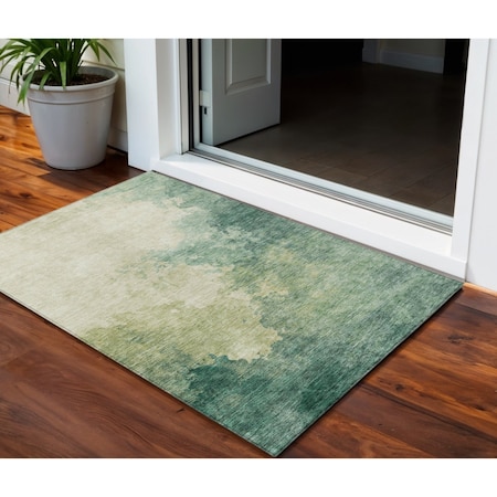 Homeroots 3' X 5' Green And Ivory Abstract Washable Indoor Outdoor Area Rug 604791