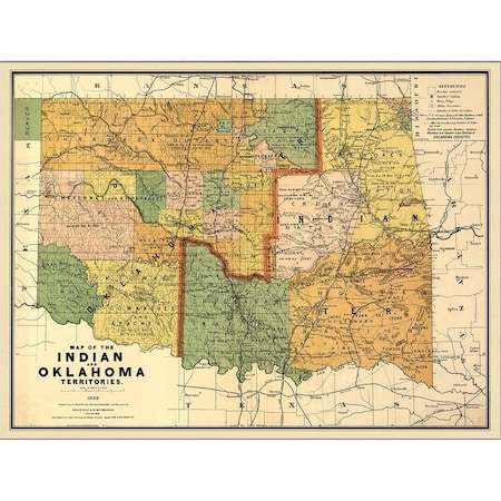 Homeroots 24" X 32" Map Of Indian And Oklahoma Territories Vintage Poster Wall Art 391982