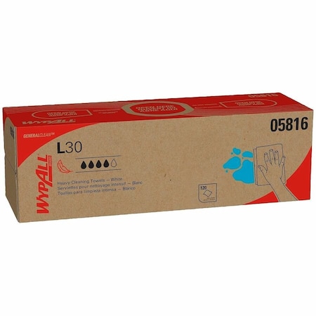 Wypall Wypall L30 DRC Towels (05816), Strong and Soft Wipes, White, 120 Sheets / Pop-Up Box 05816
